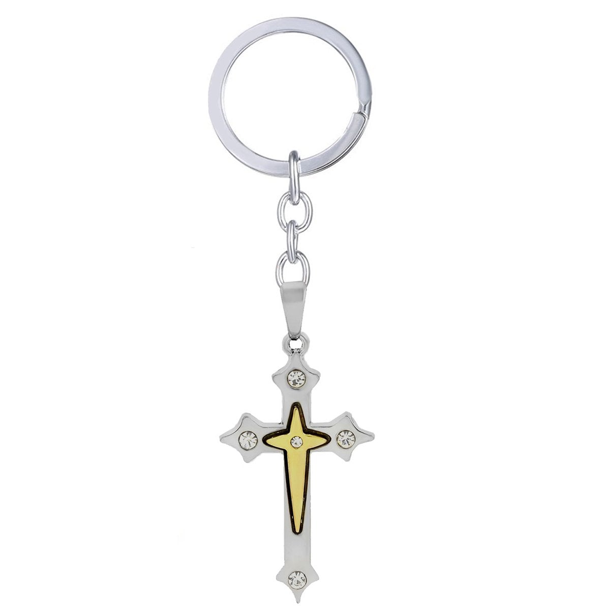 Rosary Cross 18 Gold Rhodium Cz Stainless Steel Gold Silver Key Chain