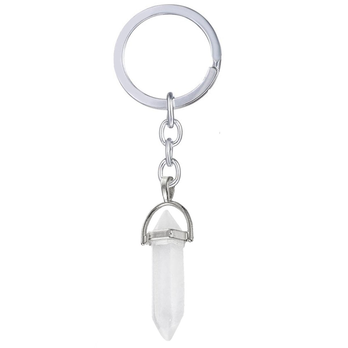 Hexagon Bullet Pencil Natural Opal Crystal Stone Stainless Steel Key Chain Key Ring