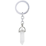 Hexagon Bullet Pencil Natural Opal Crystal Stone Stainless Steel Key Chain Key Ring