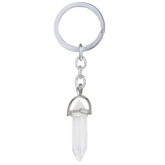 Hexagon Bullet Pencil Natural Opal Crystal Stone Stainless Steel Key Chain Key Ring