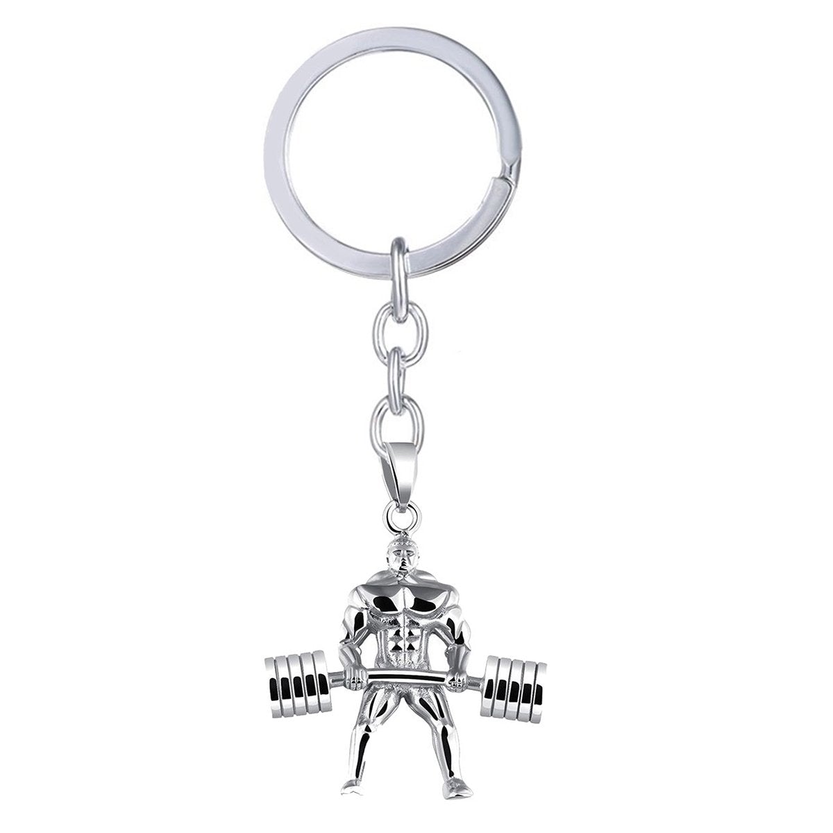 Barbell Dumbell Body Builder Weight Lifter Large Heavy Silver Stainless Steel Key Chain