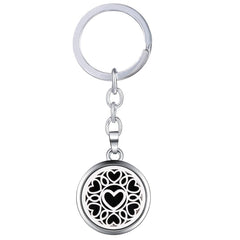Love Heart Aroma Therapy Essential Oil Perfume Diffuser 8 Refill Pads Stainless Steel Key Chain
