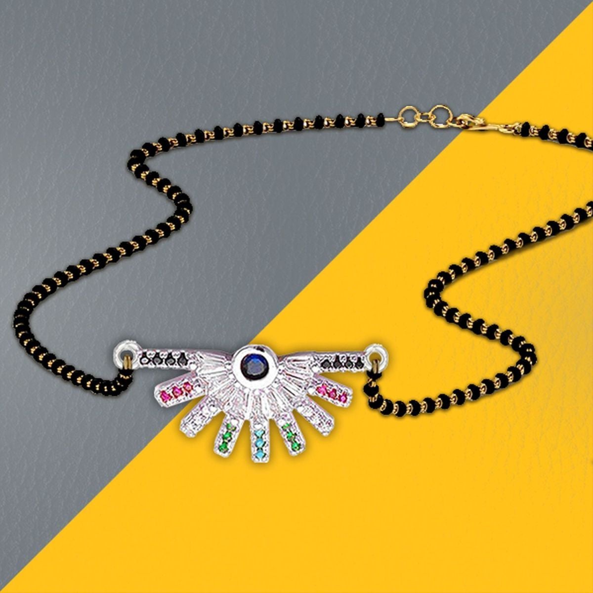 Stylish Delicate Rainbow Colourful Silver Mangalsutra Chain Necklace