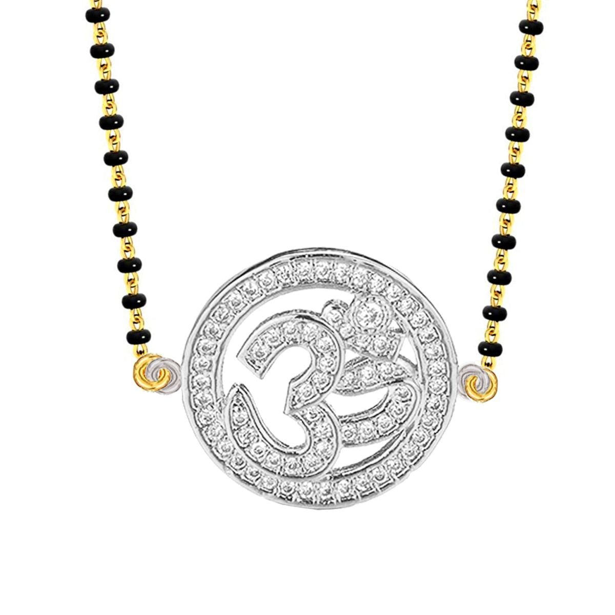Aum Om Silver Cz Adjustable Mangalsutra Chain Necklace