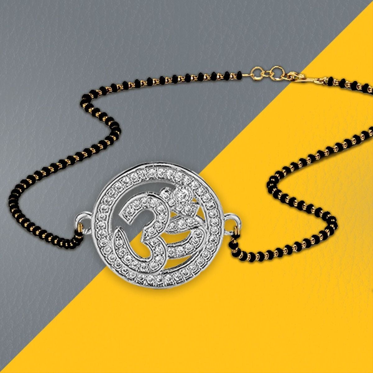 Aum Om Silver Cz Adjustable Mangalsutra Chain Necklace