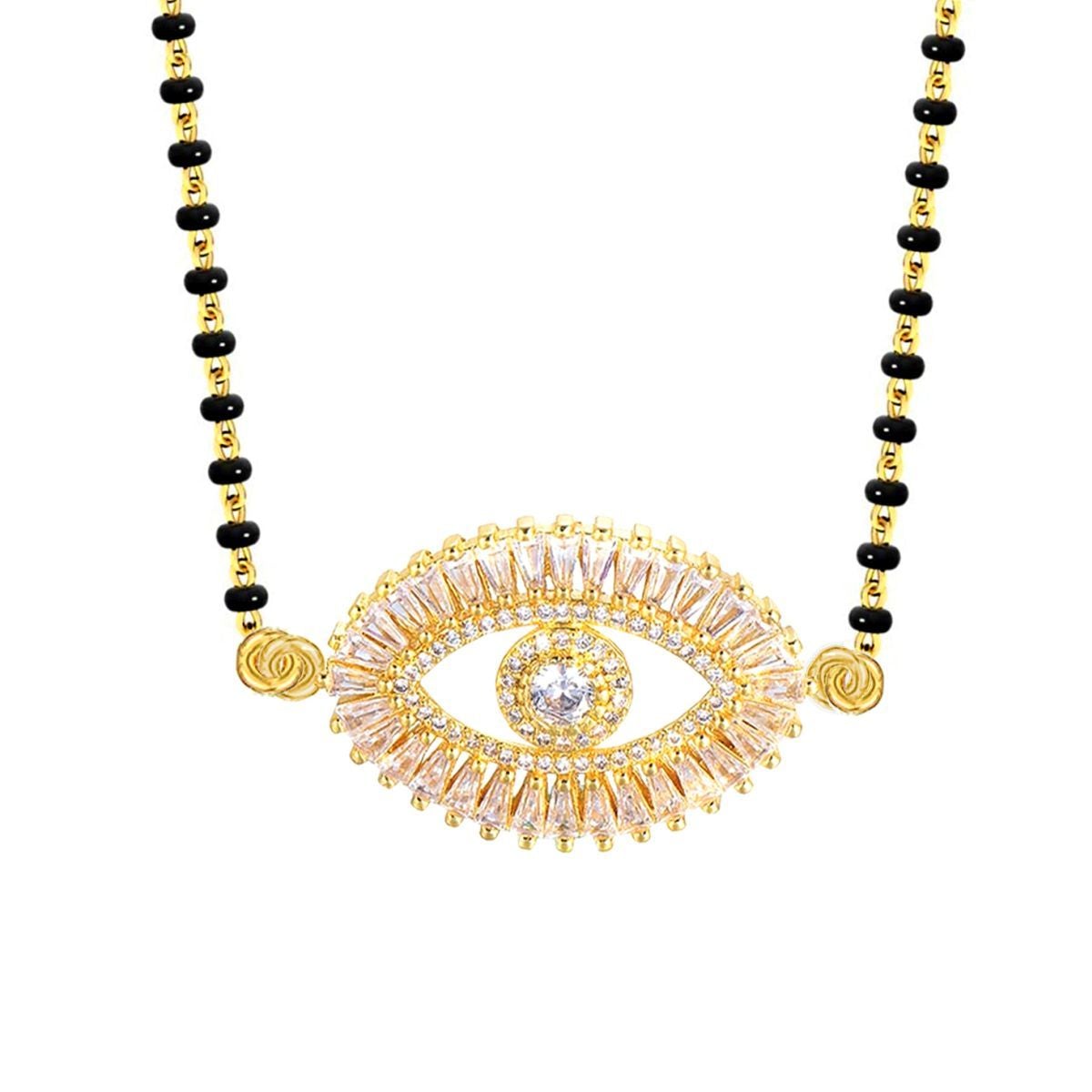 Turkish Evil Eye Good Luck Baguette Cz Mangalsutra Chain Necklace