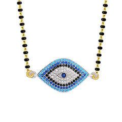 Turkish Blue Evil Eye Good Luck Cz Mangalsutra Chain Necklace