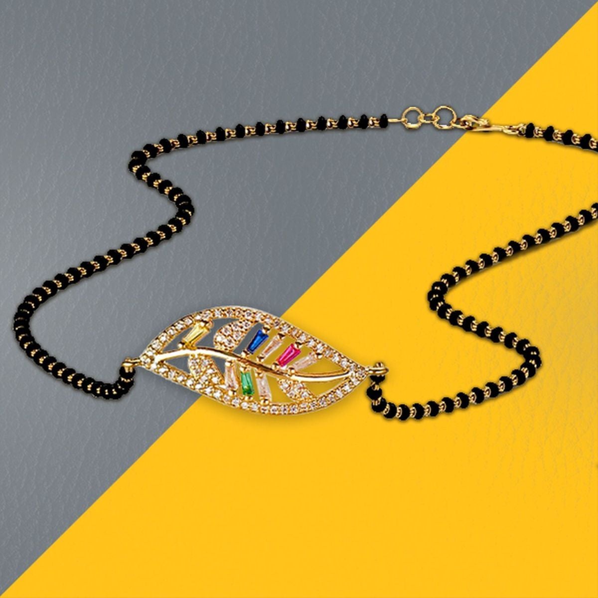Leaf Petal Floral 18K Gold Cz Adjustable Mangalsutra Chain Necklace