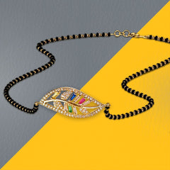 Leaf Petal Floral 18K Gold Cz Adjustable Mangalsutra Chain Necklace