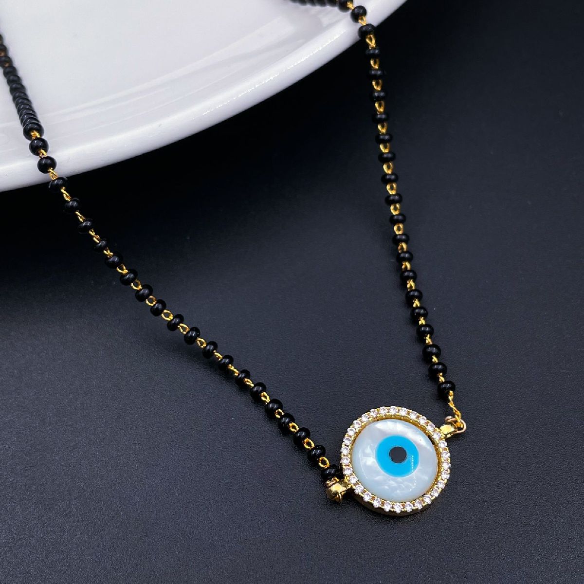 Turkish Evil Eye Nazariya Mother Of Pearl Zircon American Diamond Charm Mangalsutra For Women