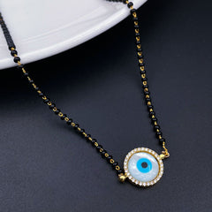 Turkish Evil Eye Nazariya Mother Of Pearl Zircon American Diamond Charm Mangalsutra For Women
