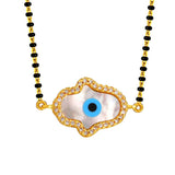 Hamsa Hand Evil Eye Mother Of Pearl Zircon 22K Gold Charm Mangalsutra Tanmaniya For Women