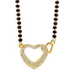 Couple Heart Love Zircon American Diamond 22K Gold Plated Mangalsutra For Women