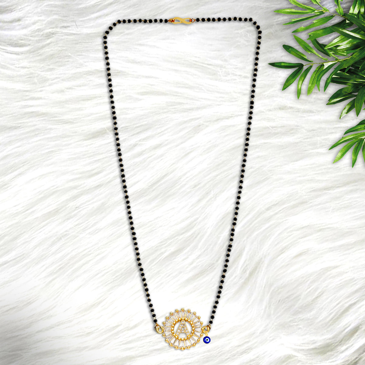 Turkish Evil Eye Nazariya Customised Alphabet Initial Letters Baguette Cubic Zirconia 22K Gold Mangalsutra For Women