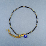 Evil Eye Blue Gold Black Beads Single Anklet For Women