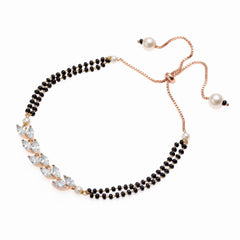 Stylish Baguette Cz Slider Expandable Hand Wrist Mangalsutra Bracelet