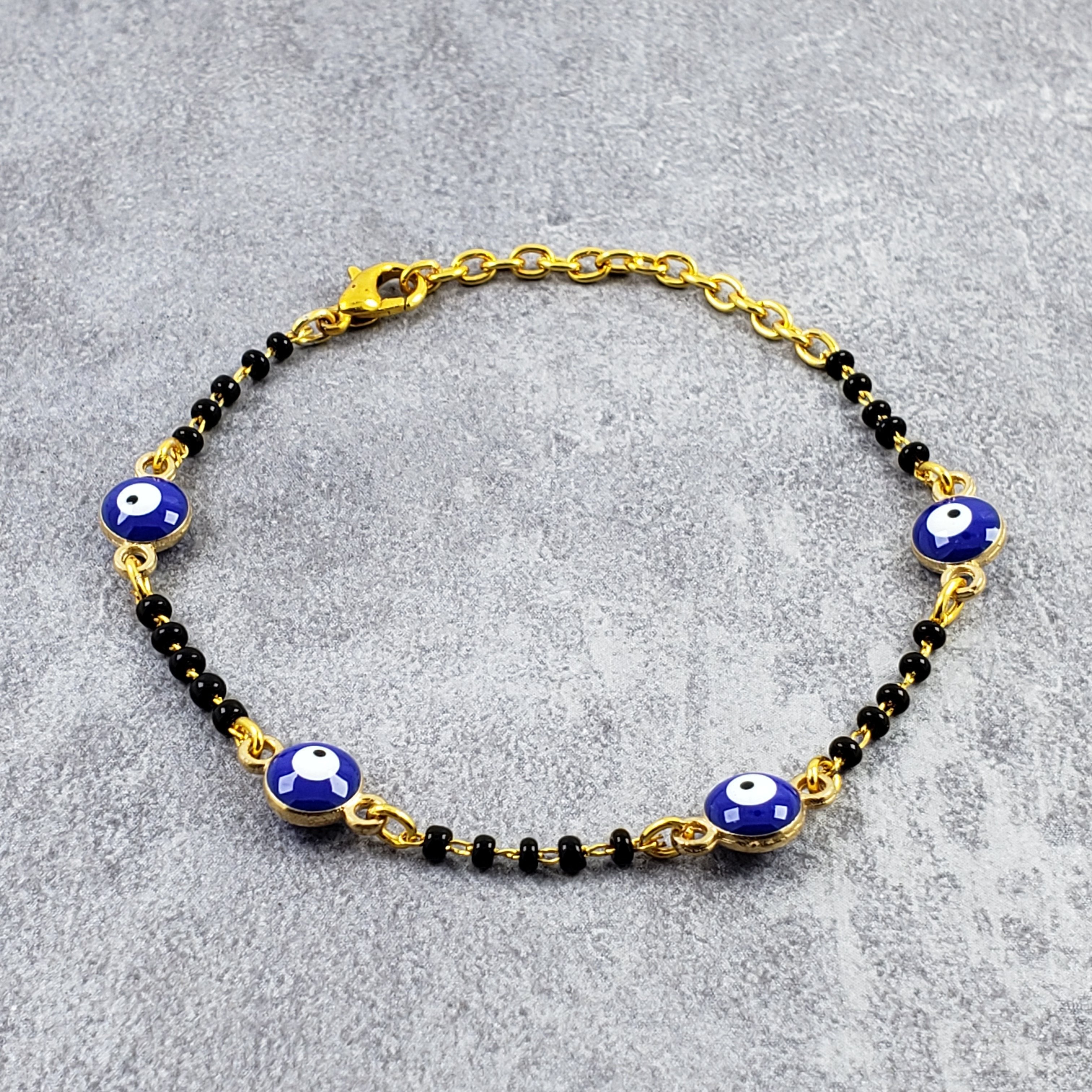 Evil Eye Gold Bead Hand Mangalsutra Bracelet For Kids Women