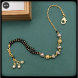 Two Tone Round Beads Layer Pearl Copper Gold Black Adjustable Hand Mangalsutra Women