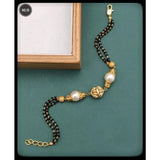 Round Pearl Beads Dual Layer Filigree Copper Gold Black Adjustable Hand Mangalsutra Women