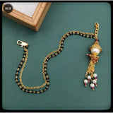 Pearl Beads Dual Layer Filigree Copper Gold Black Adjustable Hand Mangalsutra Women