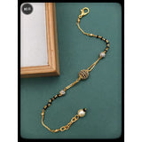Pearl Beads Crystal Copper Gold Black Adjustable Hand Mangalsutra Women