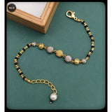 Two Tone Beads Pearl Copper Gold Black Adjustable Hand Mangalsutra Women