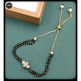 Beads Pearl American Diamond Copper Gold Black Adjustable Slider Hand Mangalsutra Women