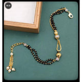Dual Beads Layed Pearl Box Chain Copper Gold Black Adjustable Hand Mangalsutra Women