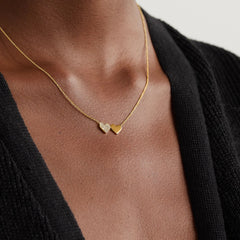 Brass 18k Rose Gold Twin Heart Chain Necklace For Women