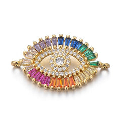 Turkish Gold Multicolour Evil Eye Cubic Zirconia Diamond Centre Pcs For Women