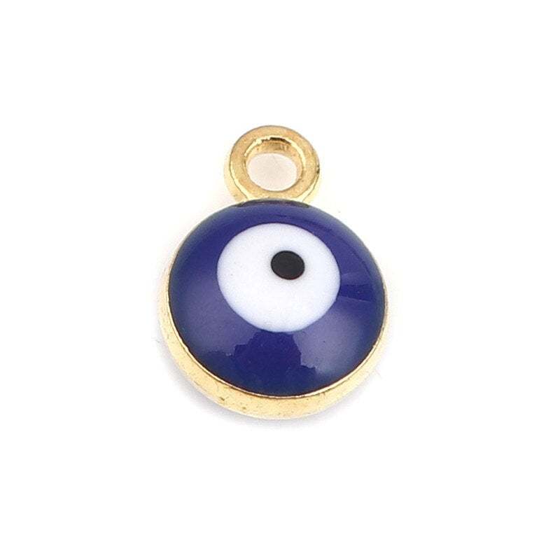 Gold Blue Evil Eye Enamel Pendant Charm For Women