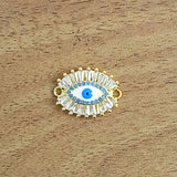Gold Blue Evil Eye Nazariya Cubic Zirconia American Diamond Centre Pcs For Women