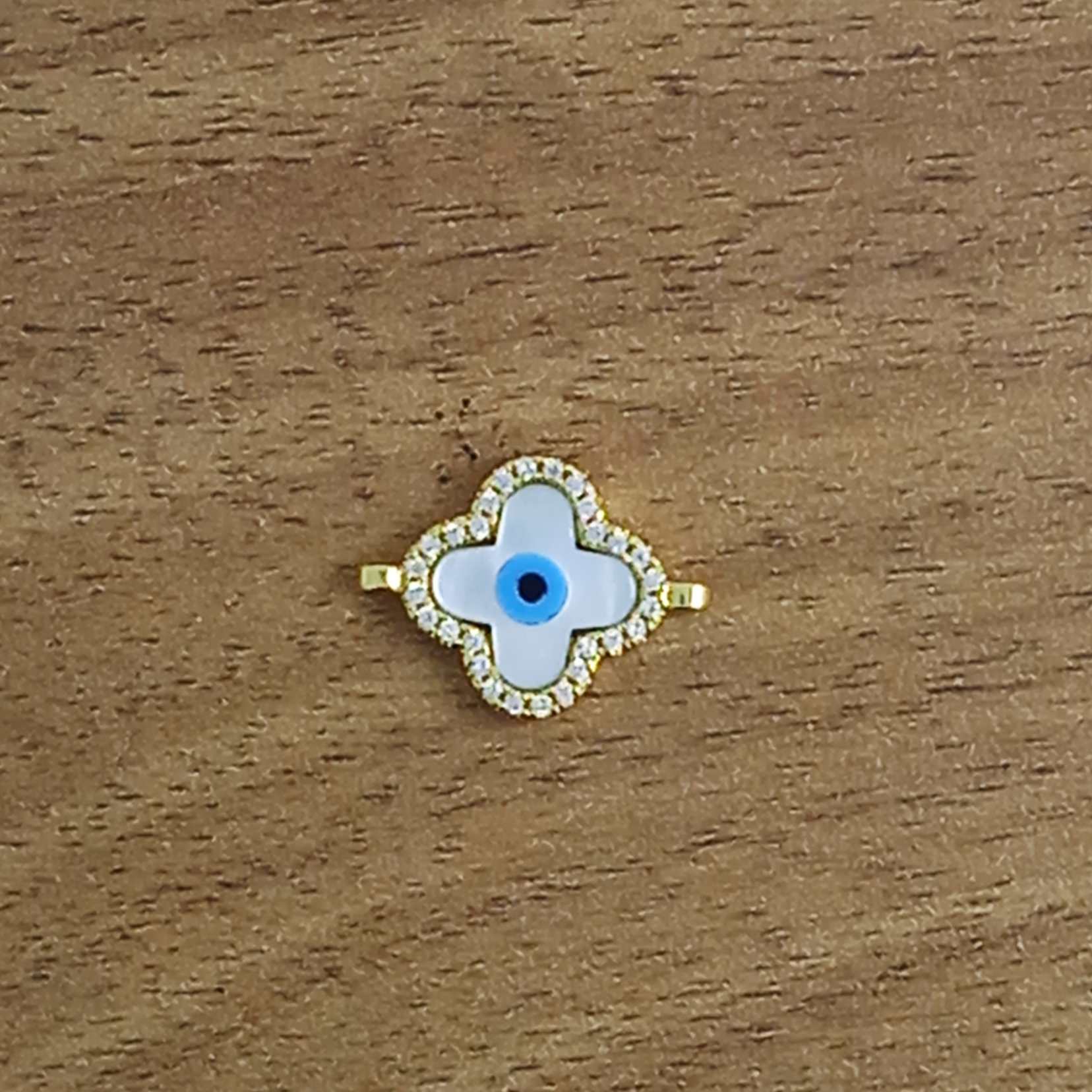 Flower Evil Eye Nazariya White Gold American Diamond Charm Centre Pcs For Women