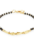 Copper Love Heart Black Beads Gold Hand Mangalsutra Bracelet For Women