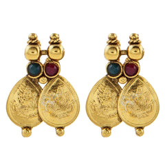 Red Green Lakshmi Gold Coin Temple Antique Necklace Earring Set