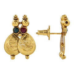 Red Green Lakshmi Gold Coin Temple Antique Necklace Earring Set