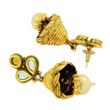 Temple Kundan Pearl Antique 22K Gold Plated Pendant Earring Set