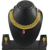 Red Temple Antique 22K Gold Plated Traditional Necklace Earring Set