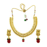 Red Temple Antique 22K Gold Plated Traditional Necklace Earring Set
