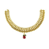 Red Temple Antique 22K Gold Plated Traditional Necklace Earring Set