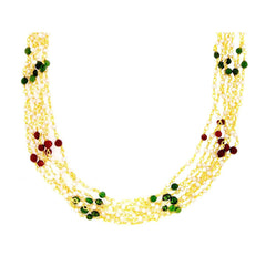 Long Beads Multi-Colour Brass Collar Necklace Earring Set For Women