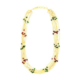 Long Beads Multi-Colour Brass Collar Necklace Earring Set For Women