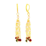 Long Beads Multi-Colour Brass Collar Necklace Earring Set For Women