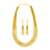 Long Light Weight Gold Brass Collar Necklace Earring Set For Women
