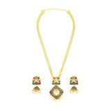 Diamond Filigree Multi-Colour Brass Pendant Chain Pendant Earring Set