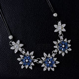 Party Floral Blue Crystal Cz American Diamond Silver Plated Necklace