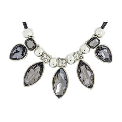 Stylish Marquise Black Crystal Cz American Diamond Silver Necklace