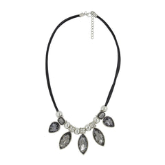 Stylish Marquise Black Crystal Cz American Diamond Silver Necklace