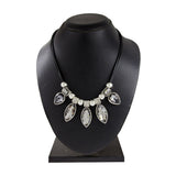 Stylish Marquise Black Crystal Cz American Diamond Silver Necklace