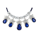 Party Floral Blue Crystal Cz American Diamond Silver Necklace